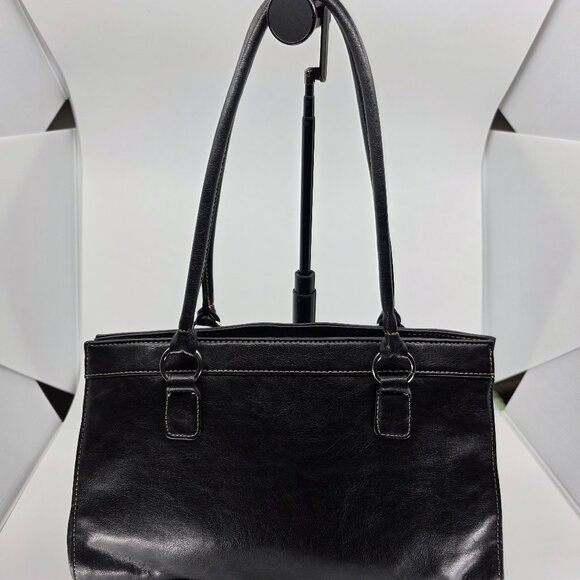 Sag Harbor Black Faux Leather Double Strap Shoulder Bag with Contrast Stitching - Picture 12 of 16